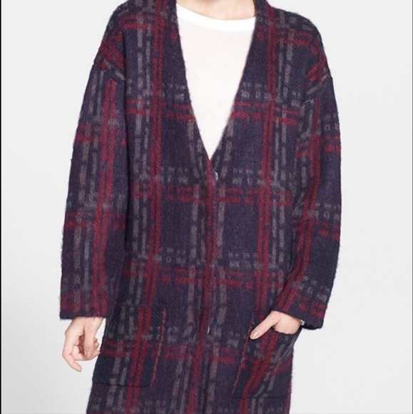 J.O.A. Plaid Sweater Cardigan Oversized Plum Fall colors Academia Back To School - Picture 1 of 10